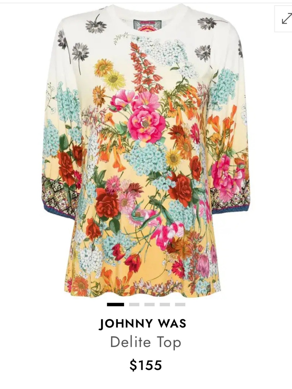 Johnny Was Yellow Multicolor Floral Tunic Top
